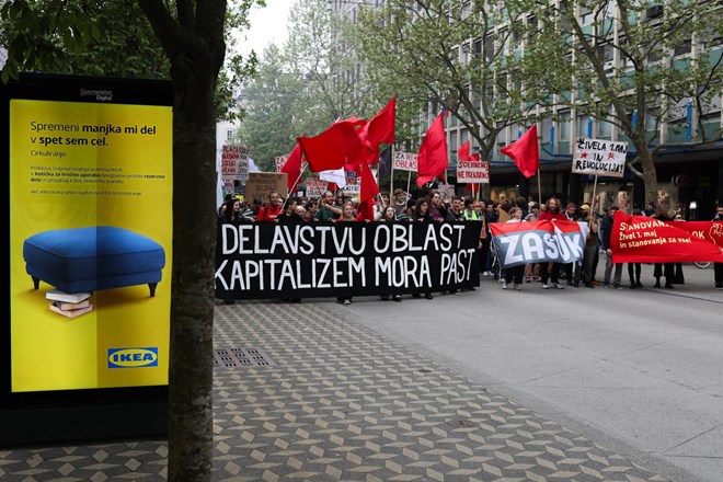 #foto #video Po dolgih letih spet prvomajski protest: Vse več kršitev delavskih pravic in porast prekarnosti