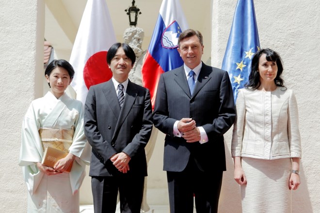 Japonski princ in princesa Akišino s  predsednikom Borutom Pahorjem in Tanjo Pečar.  Foto: Daniel Novaković / STA 