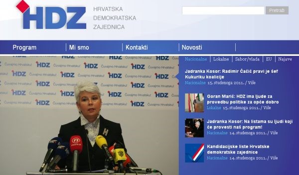 Spletna stran vladajoče HDZ.