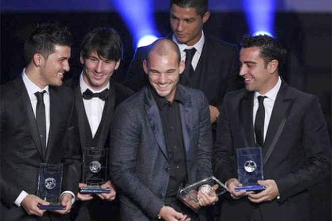 Med kandidati za najboljšo enajsterico so tudi tokrat (od leve) Villa, Messi, Sneijder, Ronaldo in Xavi.