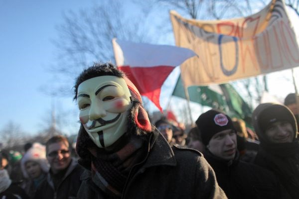 Protest proti Acti v Varšavi.