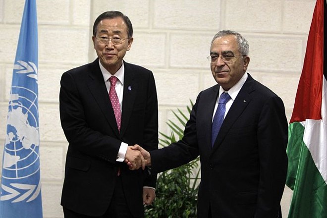 Ban Ki Moon in palestinski predsednik.
