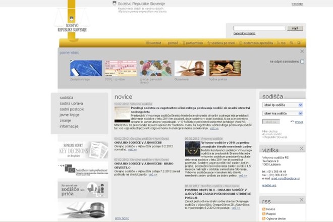 Nedelujoča spletna stran www.sodisce.si.