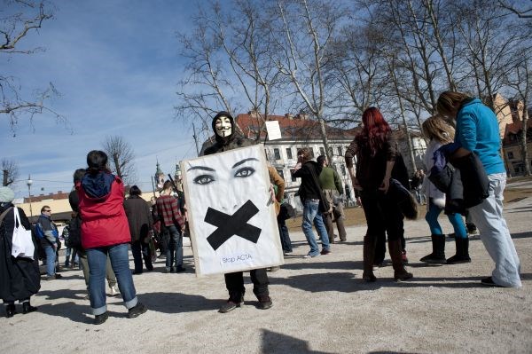Protestni shod proti Acti v Ljubljani.