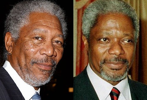 Podobnost je precejšnja: levo Morgan Freeman, desno pa Kofi Anan.