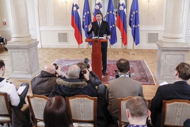 Predsednik Borut Pahor na današnji tiskovni konferenci. (Foto: Jaka Gasar) 