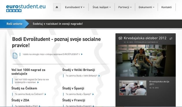 Spletna stran Eurostudent-2013.si, na kateri bo potekala spletna raziskava o socialnem položaju študentov v Sloveniji.  Foto:...