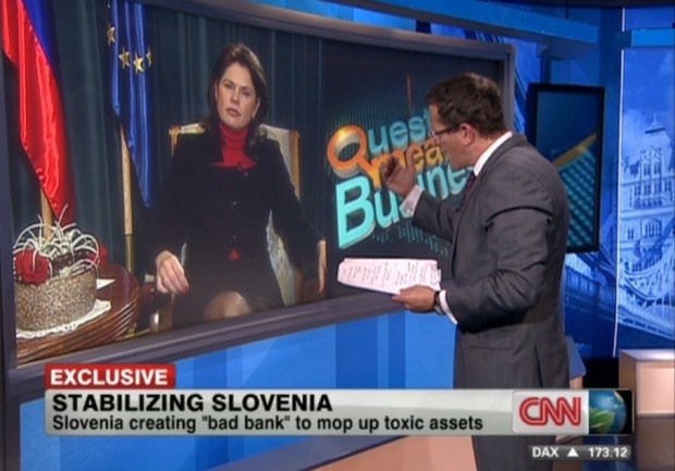 Alenka Bratusek na CNN-ovi oddaji Quest Means Buisiness z Richardom Questom. 
