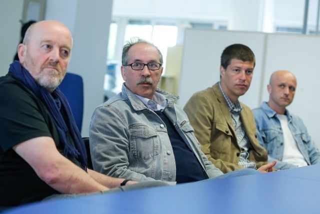 Pisatelji Peter Rezman, Marko Sosič, Goran Vojnović in Borut Golob. 