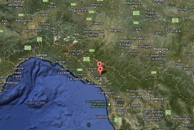 Epicenter potresa v Italiji.    