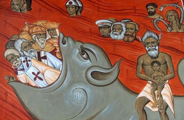 Marx, Tito in “komunistični pekel” na freski cerkve v Črni Gori