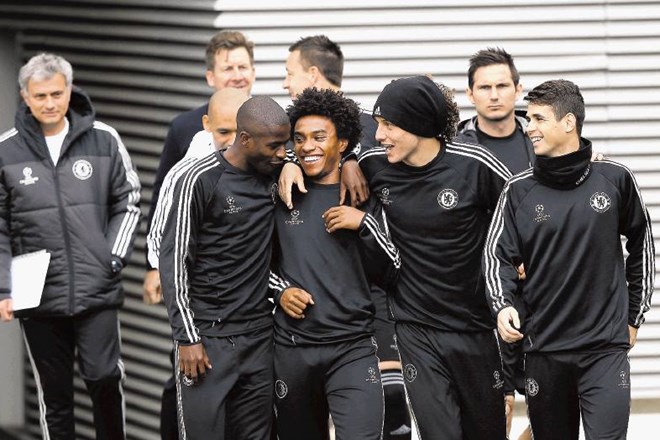 Nogometaši Chelseaja so bili na treningu pred današnjo tekmo nasmejani. 