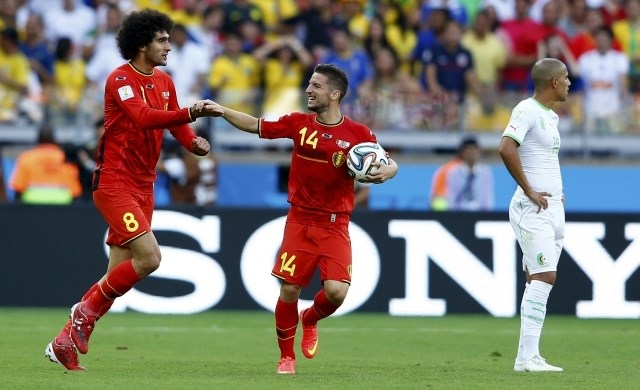 Marouane Fellaini in Dries Mertens sta včeraj poskrbela, da je Belgija premagala Alžirijo. (Foto: Reuters) 
