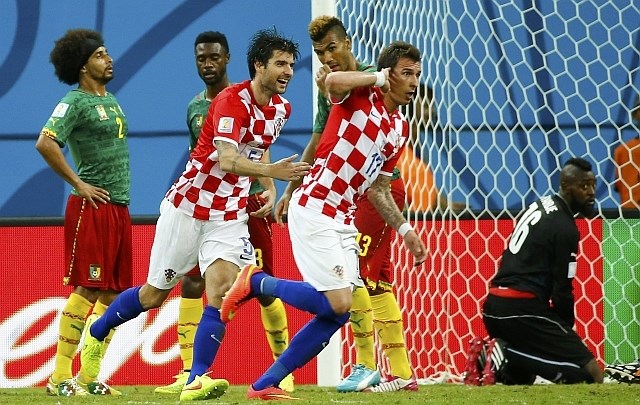 Mario Mandžukić je bil strelec tretjega in četrtega gola za Hrvaško. (Foto: Reuters) 