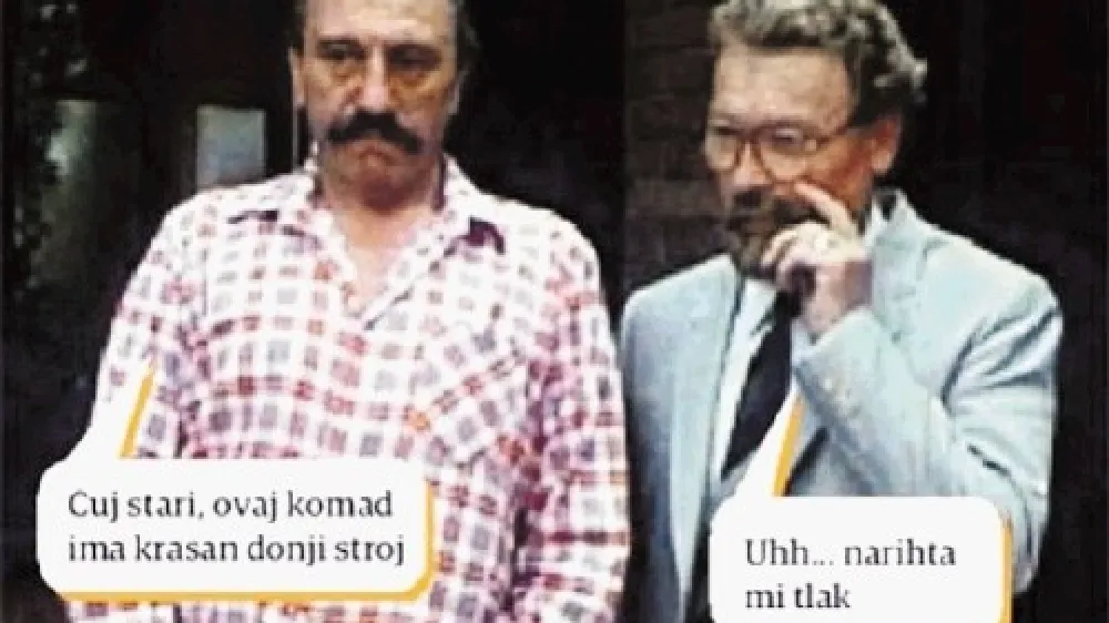 Zgornji izjavi bi lahko poslovenili takole: Čuj, stari, ta komad ima krasen spodnji  stroj. In: Uh, popravi mi tlak. Seveda pa je tak prevod zanič.