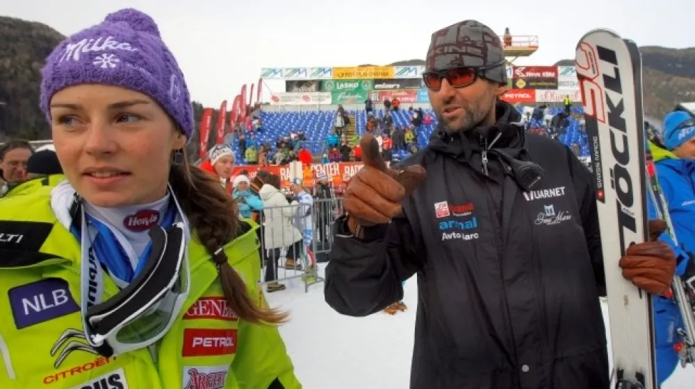 Andrea Massi in Tina Maze (Foto: Luka Cjuha)