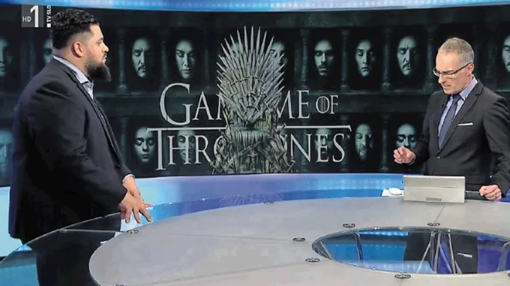 Igri prestolov ni mogel ubežati niti Igor E. Bergant v Odmevih, ki si je pri komentiranju sedme sezone pomagal z Bo&scaron;tjanom Gorencem - Pižamo.