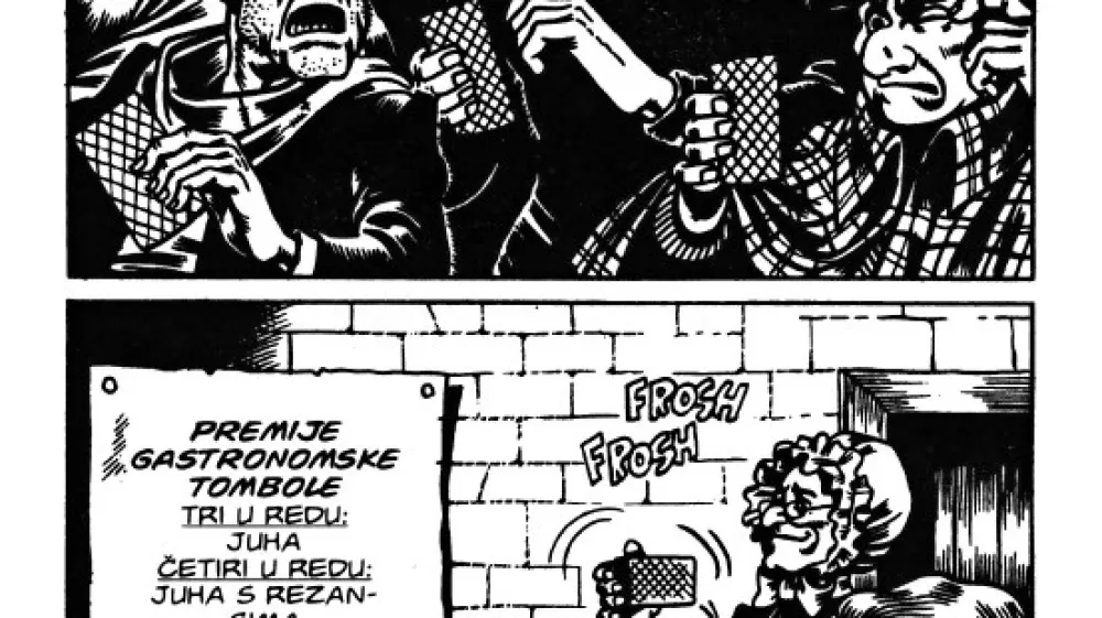 Prizori&scaron;ča v stripu Alan Ford so pogosto temačna; senčenje s pomočjo črtkanja in različni predmeti, ki imajo obliko mreže, kot na primer goli opečni zidovi, &scaron;e krepijo občutek ujetosti nastopajočih oseb v neprijazno okolje.