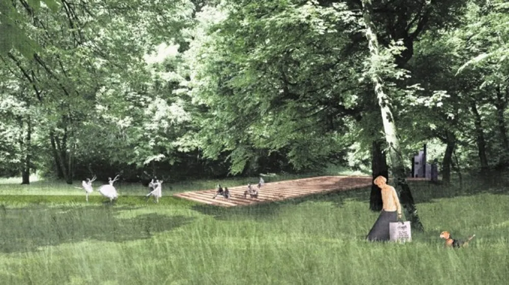 Rekonstrukcija Plečnikovega avditorija bo z leseno tribuno na jekleni konstrukciji začrtala avditorij  v njegovem  nekdanjem obsegu in na njegovi nekdanji lokaciji.