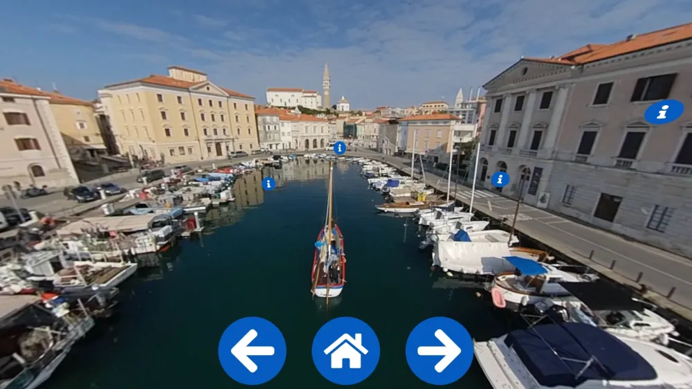 »Virtualno plovbo omogoča digitalna VR 360 tahnologija, ki jo je za nas pripravilo podjetje Izstop. Poleg posnetih kadrov na samem topo, kot na obali so si pomagali tudi z droni,« je razložila Veronika Bjelica iz Pomorskega muzeja in opozorila na vse označevalce pomorske identitete, ki smo jih lahko med »plovbo« po Piranskem zalivu s »klikom« odkrivali na novo. V Portorožu smo tako spoznali zgodovino nekdanje ladjedelnice in pristanišča za hidroletala. S klikom na Monfort, nekoč skladišče soli, je opisana in s krajšim filmom predstavljena gradnja 