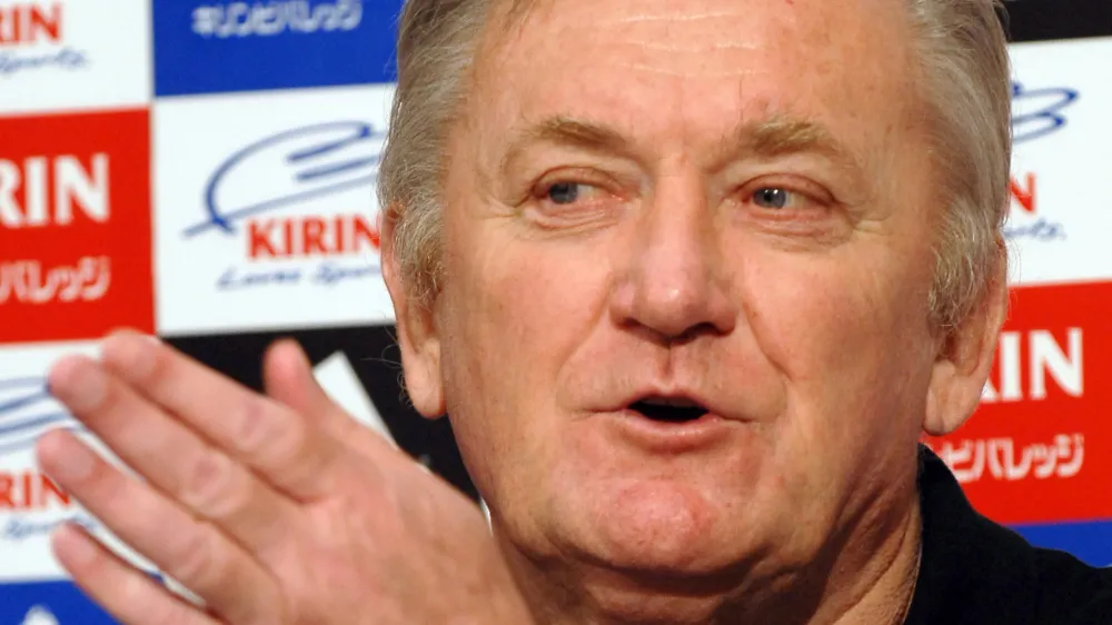 Japan soccer coach Ivica Osim speaks during a press conference in Makuhari, near Tokyo, Tuesday, Aug. 8, 2006. Former Yugoslavia coach Osim leads his squad in his first match as coach of Japan's national team against Trinidad Tobago in Tokyo Wednesday. (AP Photo/Katsumi Kasahara)