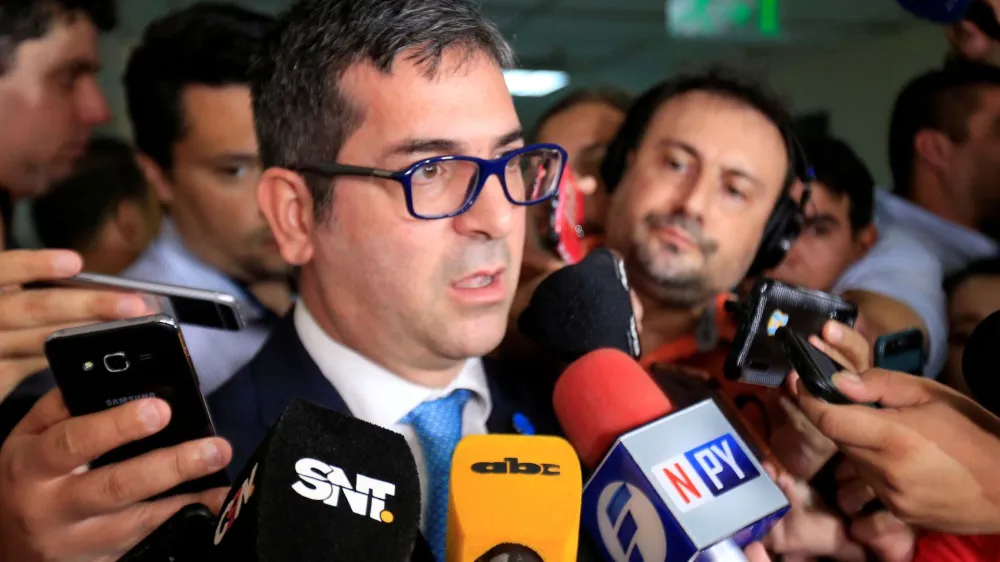 FILE PHOTO: Prosecutor Marcelo Pecci talks to the media, Asuncion, Paraguay - March 10, 2020. REUTERS/Jorge Adorno/File Photo