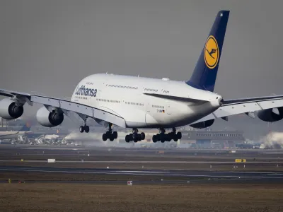 An Airbus A 380 of Lufthansa airline lands the airport in Frankfurt, Germany, Thursday, Feb. 14, 2019. The European plane manufacturer Airbus said Thursday it will stop making its superjumbo A380 in 2021 for lack of customers, abandoning the world's biggest passenger jet and one of the aviation industry's most ambitious and most troubled endeavors. (AP Photo/Michael Probst)