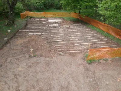 Plečnikove ostaline najdene pri gradnji rekonstrukcije Plečnikovega avditorija v Tivoliju. F Arhiv MOL