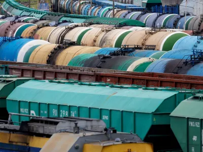FILE PHOTO: Rail freight cars are shown in Kaliningrad following a ban on the transit of some goods to the Russian Baltic coast exclave via Lithuanian territory under EU sanctions, June 21, 2022. REUTERS/Vitaly Nevar//File Photo
