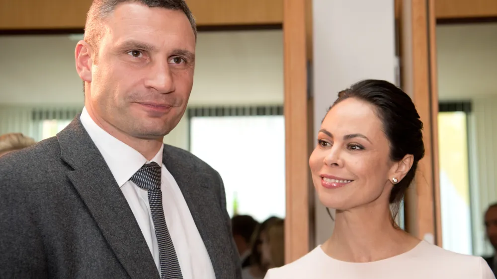 FILED - 11 May 2017, Ukraine, Kiev: Kiev mayor and former boxer Vitali Klitschko and his wife Natalia arrive at a reception for the 2017 Eurovision Song Contest (ESC) at the German Embassy in Kiev. Klitschko and his wife Natalia, who lives in Germany, have decided to divorce after 26 years of marriage.atenschulte/dpa Photo: picture alliance / Julian Stratenschulte/dpa