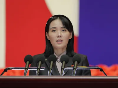 HANDOUT - 18 August 2022, North Korea, Pyongyang: An undated picture provided by the North Korean state news agency (KCNA) on 19 August 2022 shows Kim Yo Jong, sister of North Korean leader Kim Jong-un, speaking during a meeting with medics of the Korean People's Army who were awarded for their contribution to defending Pyongyang and its people from the COVID-19 pandemic at the April 25 House of Culture. Photo: -/KCNA/KNS/dpa - ATTENTION: editorial use only and only if the credit mentioned above is referenced in full