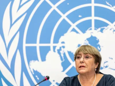 FILE PHOTO: The United Nations High Commissioner for Human Rights Michelle Bachelet attends her final news conference before the end of her mandate at the U.N. in Geneva, Switzerland, August 25, 2022. REUTERS/Pierre Albouy/File Photo