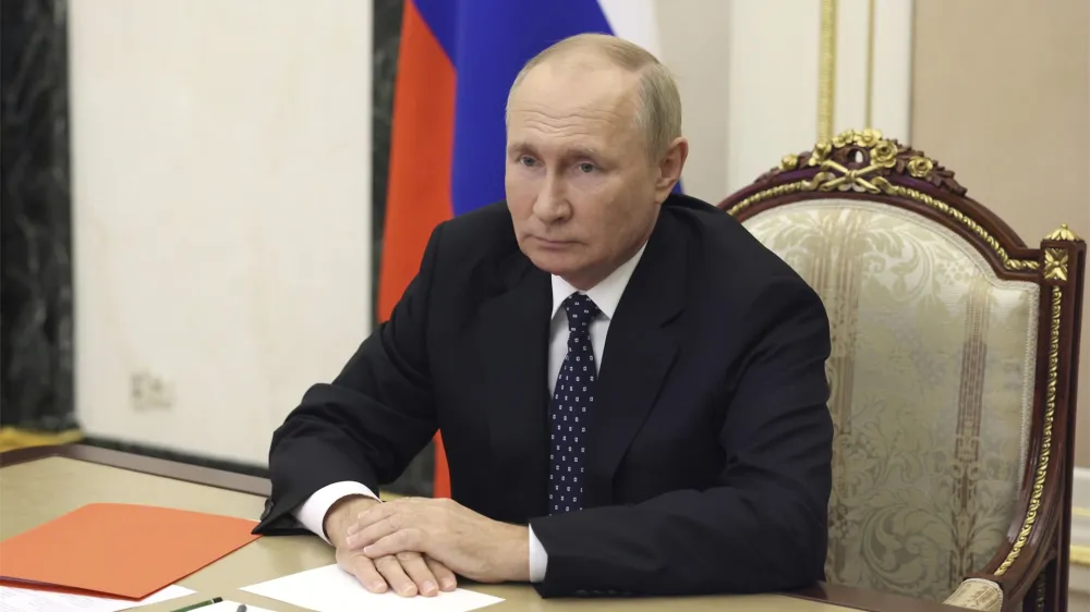 23 September 2022, Russia, Moscow: Russian President Vladimir Putin chairs a video conference meeting of the permanent members of the Security Council at the Kremlin. Photo: Gavriil Grigorov/Planet Pix via ZUMA Press Wire/dpa