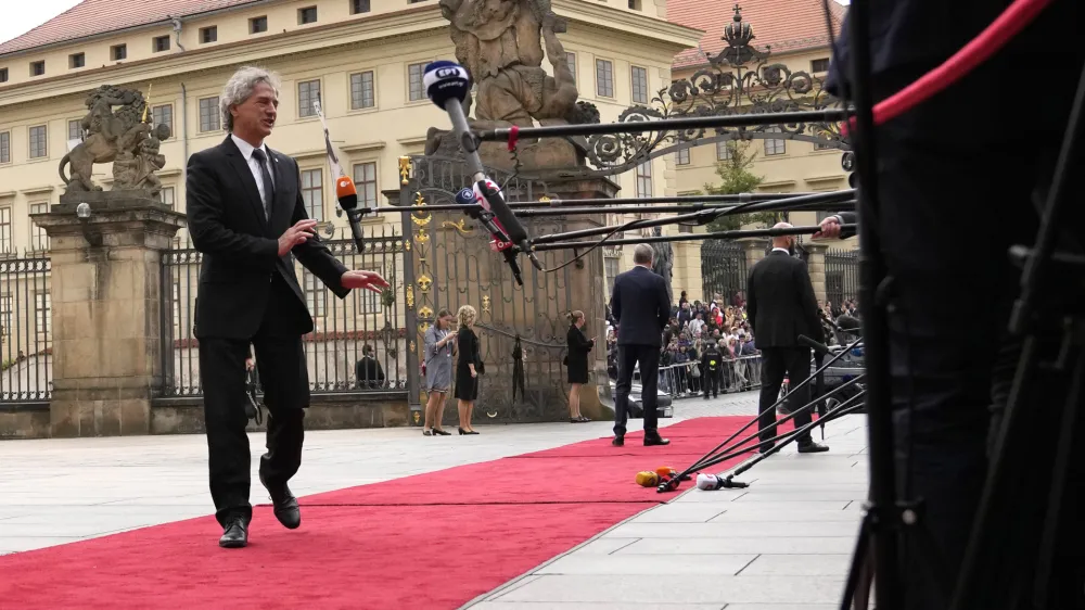 Slovenia's Prime Minister Robert Golob arrives for a meeting of the European Political Community at Prague Castle in Prague, Czech Republic, Thursday, Oct 6, 2022. Leaders from around 44 countries are gathering Thursday to launch a "European Political Community" aimed at boosting security and economic prosperity across the continent, with Russia the one major European power not invited. (AP Photo/Alastair Grant, Pool)