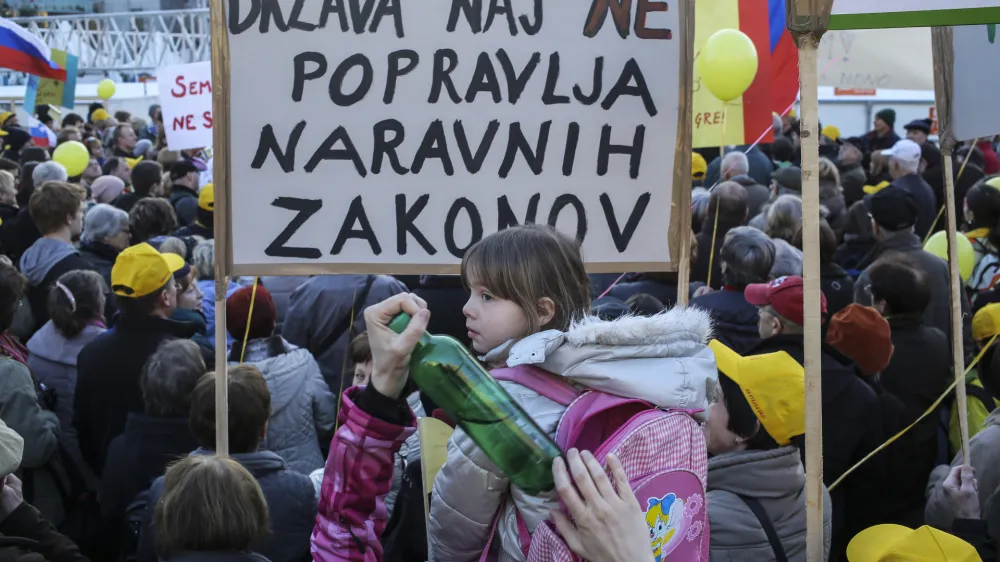 - simbolična fotografija - družinski zakonik - - transparent - država naj ne popravlja - naravnih zakonov - <br><br><br>- 03.03.2015 - protestni shod dru&scaron;tva Koalicija za otroke gre!, ki se zavzema za človekove pravice, pravice otrok, star&scaron;ev in starih star&scaron;ev in je proti diskriminaciji - protest pred DZ z naslovom Dan ljubezni, s katerim so poslance pozvali, naj zavrnejo novelo zakona o zakonski zvezi in družinskih razmerjih; protest pred državnim zborom - zborovanje -   //FOTO: Jaka Gasar