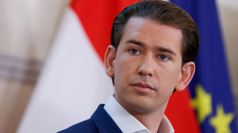 ﻿FILE PHOTO: Austria's Chancellor Sebastian Kurz attends a news conference, as the spread of the coronavirus disease (COVID-19) continues, in Vienna, Austria, September 8, 2021. REUTERS/Leonhard Foeger/File Photo
