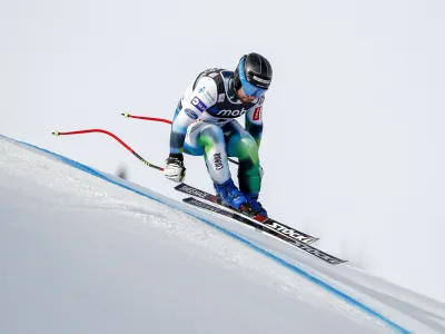 ﻿Slovenia's Martin Cater speeds down the course during an alpine ski, men's World Cup downhill training, in Kvitfjell, Norway, Thursday, March 3, 2022. (AP Photo/Gabriele Facciotti)