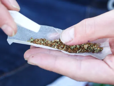 ﻿Zvijanje jointa, marihuana, kajenje marihuane, indijska konoplja- 22.04.2015 - Marihuana marš 2015 - tradicionalni shod proti prohibiciji konoplje in za liberalizacijo zakonskega področja prepovedanih drog v organizaciji Študentske organizacije Univerze v Ljubljani;  //FOTO: Bojan Velikonja