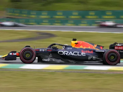 Red Bull driver Max Verstappen of the Netherlands steers his car during a qualifying session for the Brazilian Formula One Grand Prix at the Interlagos race track in Sao Paulo, Brazil, Friday, Nov. 11, 2022. (AP Photo/Andre Penner)