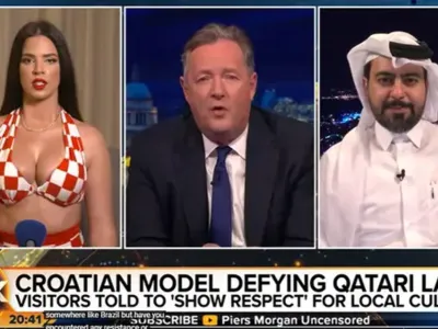 Ivana Knoll je bila gostja v oddaji Piersa Morgana,<br>kjer je bil hkratil tudi katarski poslovnež Mohamed Hasan Al Jefairi. F youtube