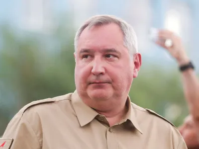 FILE PHOTO: Russia's Roscosmos space agency Director General Dmitry Rogozin looks on at the Baikonur Cosmodrome, Kazakhstan July 20, 2019. REUTERS/Maxim Shemetov/File Photo