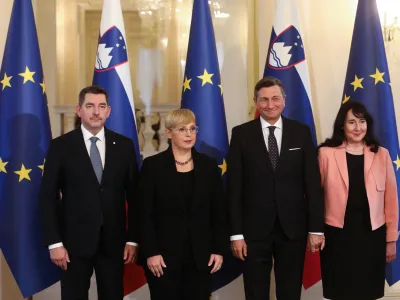 dosedanji predsednik republike Borut Pahor s partnerico Tanjo Pečar.nova predsednica republike Nataša Pirc Musar z možem Alešem Musarjem- 23.12.2022 - primopredaja poslov med odhajajočim predsednikom republike Borutom Pahorjem in novo predsednico republike Natašo Pirc Musar. //FOTO: Bojan Velikonja