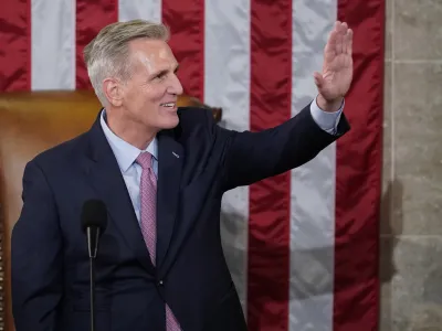House Speaker Kevin McCarthy of Calif., reacts after being sworn in on the House floor at the U.S. Capitol in Washington, early Saturday, Jan. 7, 2023. (AP Photo/Andrew Harnik)