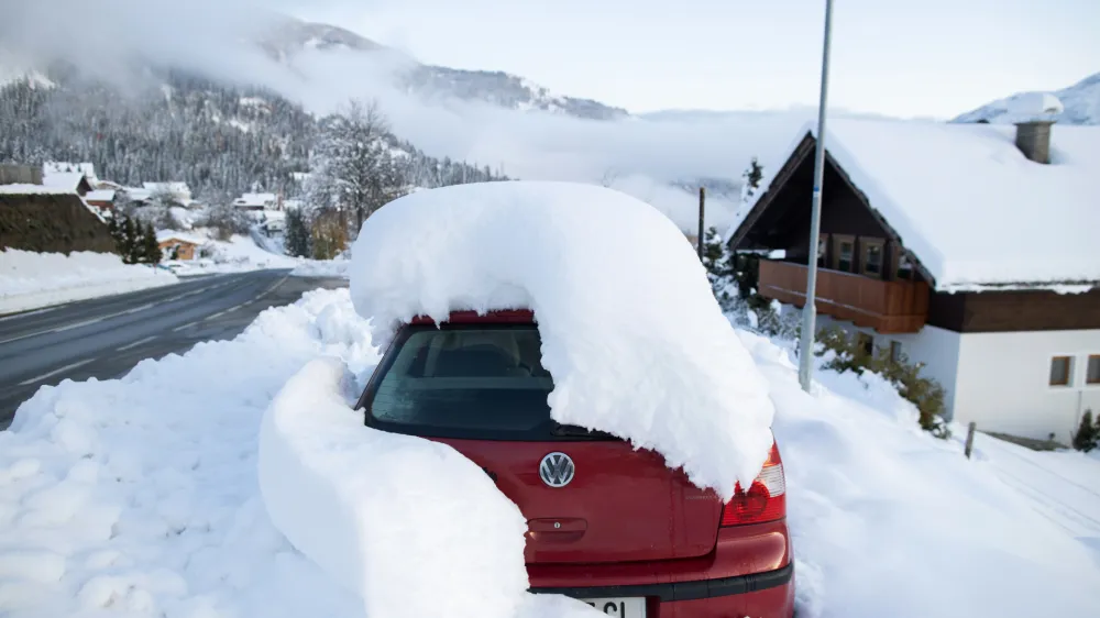 Car is seen covered with snow in village of Iselsberg, Austria, November 14, 2019. REUTERS/Antonio Bronic