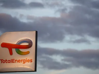 A sign with the logo of French oil and gas company TotalEnergies is pictured at a petrol station in Vertou near Nantes, France, October 26, 2022. REUTERS/Stephane Mahe
