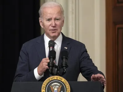 President Joe Biden speaks before the screening of the movie "Till" in the East Room of the White House in Washington, Thursday, Feb. 16, 2023. The movie, "Till," is the story of Mamie Till-Mobley who pursued justice after the lynching of her 14-year-old son, Emmett Till, in 1955. (AP Photo/Susan Walsh)