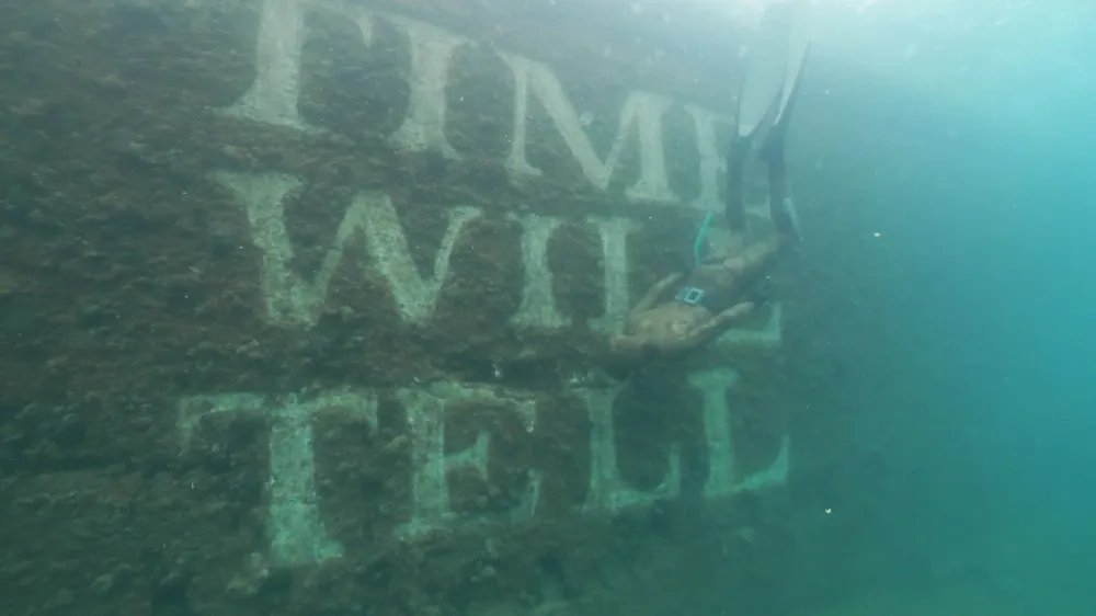 Podvodni grafit na biv&scaron;em pomolu Delamarisa