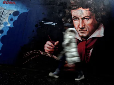 FILE PHOTO: A mural of Ludwig van Beethoven is seen at a pedestrian tunnel ahead of his 250th birth anniversary in Bonn, Germany December 13, 2019. REUTERS/Leon Kuegeler/File Photo