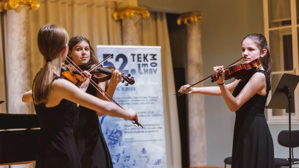 Nastop prvonagrajene v disciplini komorne skupine z godali in s klavirjem Trio Divertimento v sestavu Ana Krošl, Ema Kramer in Anamarija Prepadnik. F Nino Vernik