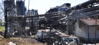 Kocevje, podjetje Melamin.<br>Podjetje Melamin po nesreci.